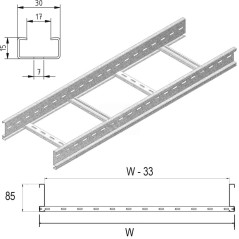 Кабельный лоток лестничного типа серии LIGHT, высота - 85 мм, ширина - 450 мм, длина - 3000 мм, кратность - 3м, SZ - Оцинкованна