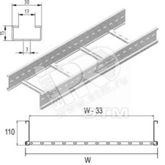 Кабельный лоток лестничного типа серии LIGHT, высота - 110 мм, ширина - 300 мм, длина - 6000 мм, кратность - 6м, SZ - Оцинкованн