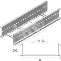 Кабельный лоток лестничного типа серии WIDE SPAN, высота - 200 мм, ширина - 518 мм, длина - 6000 мм, толщина - 2 мм, кратность -