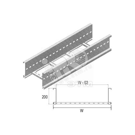 Кабельный лоток лестничного типа серии WIDE SPAN, высота - 200 мм, ширина - 518 мм, длина - 6000 мм, толщина - 2 мм, кратность -