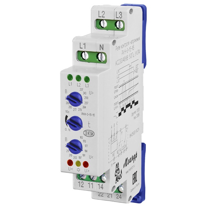 Реле контроля трехфазного напряжения РКН-3-15-15 AC58В/AC100B УХЛ4