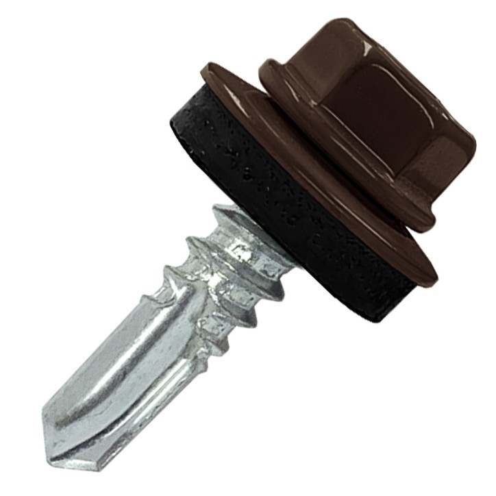 Саморез кровельный 5.5х19 по металлу RAL8017 сверло №3 шайба d-14мм с EPDM прокладкой Саморез кровельный 5.5х19 по металлу RAL8017 сверло №3 шайба d-14мм с EPDM прокладкой