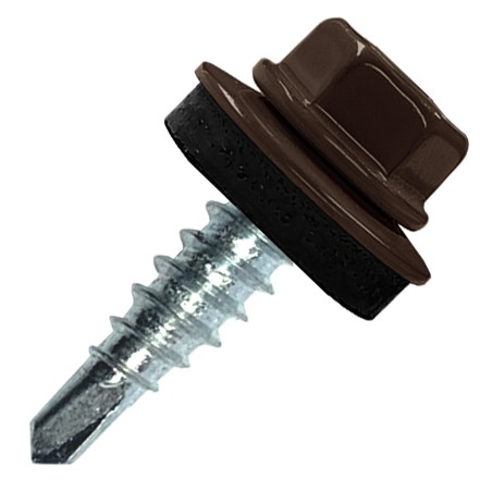 Саморез кровельный 4.8х70 RAL8028 сверло №1 шайба d-14мм с EPDM прокладкой