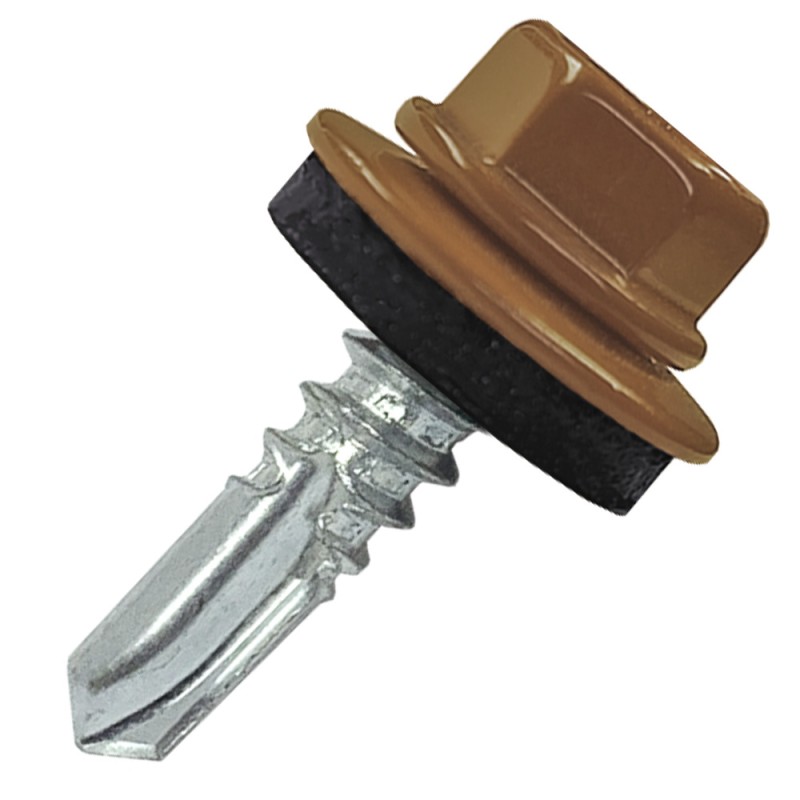 Саморез кровельный 5.5х19 по металлу RAL8002 сверло №3 шайба d-14мм с EPDM прокладкой