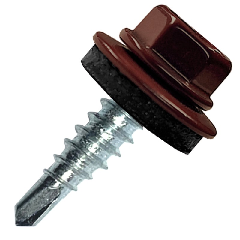 Саморез кровельный 4.8х29 RAL3009 сверло №1 шайба d-14мм с EPDM прокладкой