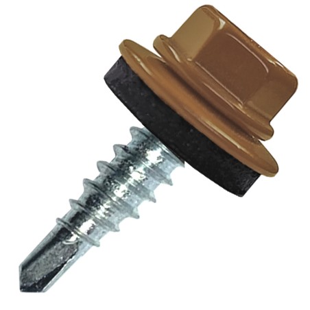 Саморез кровельный 4.8х50 RAL8004 сверло №1 шайба d-14мм с EPDM прокладкой