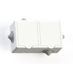 IP44 Розетка брызгозащищенная открытой установки с заземляющим контактом двухместная(16А) РА16-759, белая