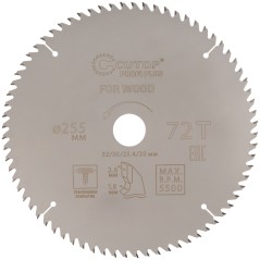 Диск пильный по дереву с тефлоновым покрытием 72Т, Profi plus, 255x1,8/2,6x32/30/25,4/20 мм