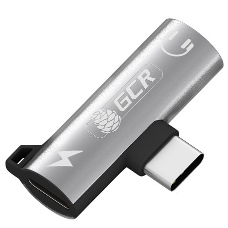 Переходник USB Type C на 3.5 мм Mini jack, с отверстием для шнура, серебристый, GCR-53493