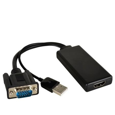 Переходник активный VGA M на HDMI F, 1080p, питание USB, черный