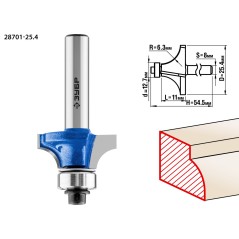 Фреза кромочная калевочная №1 25.4x11мм, радиус 6.3мм