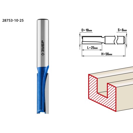 Фреза пазовая прямая 10x25мм, хвостовик 8мм