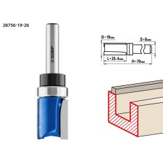 Фреза пазовая прямая с верхним подшипником 19x26мм, хвостовик 8мм