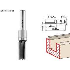 Фреза пазовая прямая с верхним подшипником 12.7x26мм, хвостовик 8мм