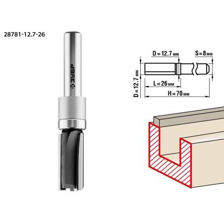 Фреза пазовая прямая с верхним подшипником 12.7x26мм, хвостовик 8мм