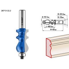 Фреза кромочная фигурная №2 22.2x41мм, хвостовик 12мм
