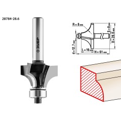 Фреза кромочная калевочная №1 28,6x16мм, радиус 8мм