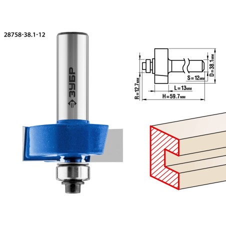 Фреза фальцевая 38.1x13мм, хвостовик 12мм