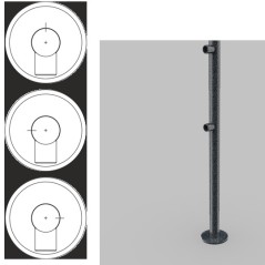 Стойка ограждения односторонняя с отверстием под фиксатор , 2 муфты и отверстие справа (антик серебро, черный)