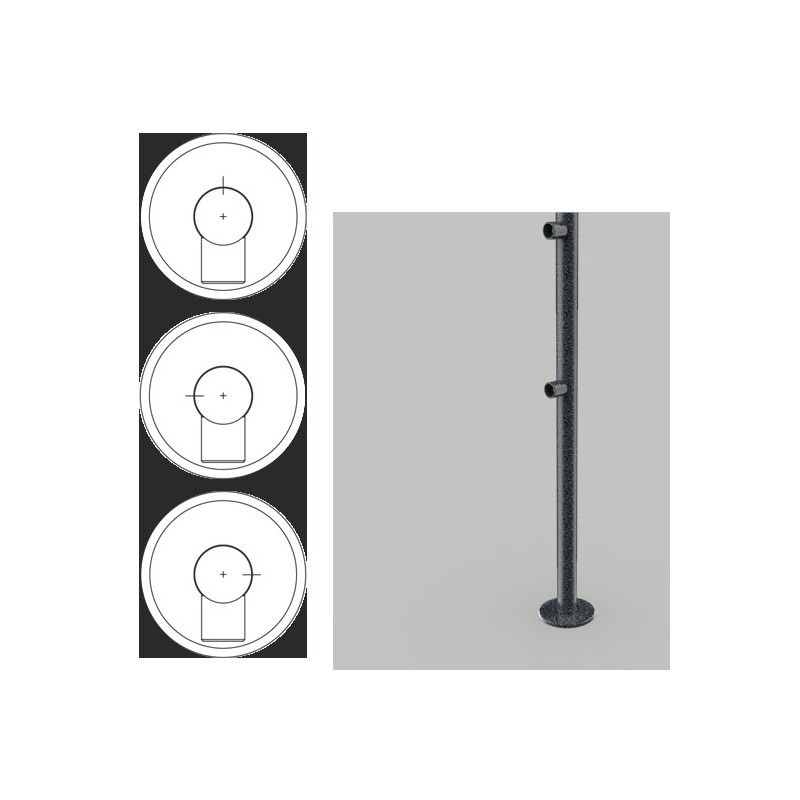 Стойка ограждения односторонняя с отверстием под фиксатор , 2 муфты и отверстие справа (антик серебро, черный)