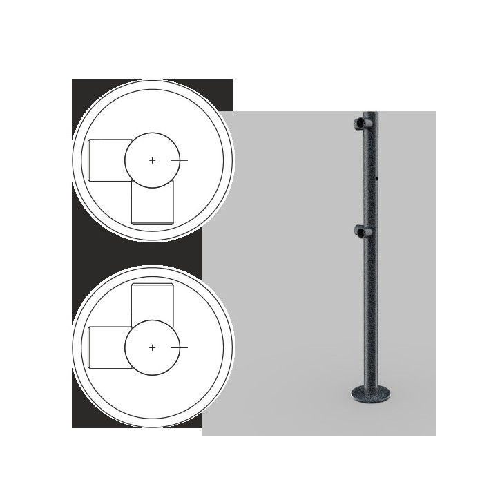 Стойка ограждения L-образная с отверстием под фиксатор 2 муфты, 2 муфты справа угол 90 градусов (антик серебро, черный)