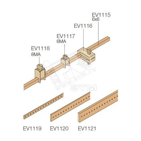 Крепление кабеля D-0.5-16мм.кв на шину EV1115 (100шт)